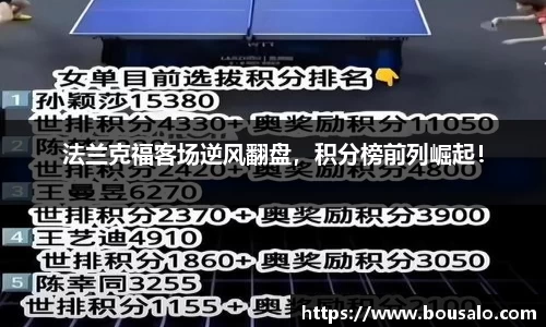 法兰克福客场逆风翻盘，积分榜前列崛起！